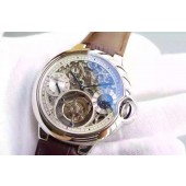 Cheap Cartier Ballon Bleu Skeleton Tourbillon White Dial Brown Leather Strap WJ00688