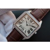 Copy Fashion Cartier Santos WH100651 Diamond White Dial Leather Strap WJ00448