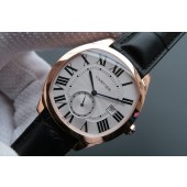 High Quality Imitation Cartier Drive de Cartier White Textured Dial Black Leather Strap WJ00060