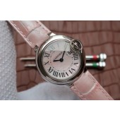 Imitation Cartier Ballon Bleu Ladies 28MM White Dial Pink Leather Strap Ronda Quartz Cartier WJ01199