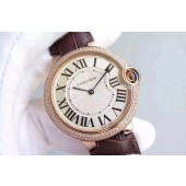 Knockoff Cartier Ballon Bleu 40mm Diamonds Bezel Whit Dial Leather Strap Cartier WJ00364