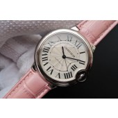 Replica High Quality Cartier Ballon Bleu 36mm White Textured Dial Pink Leather Strap WJ00040