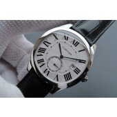 Top Replica Cartier Drive de Cartier White Textured Dial Black Leather Strap Cartier WJ00052